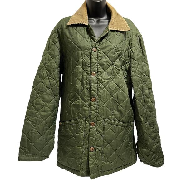 Vintage John Partridge Green Quilted Jacket - Corduroy Collar - Made in England - Picture 1 of 13
